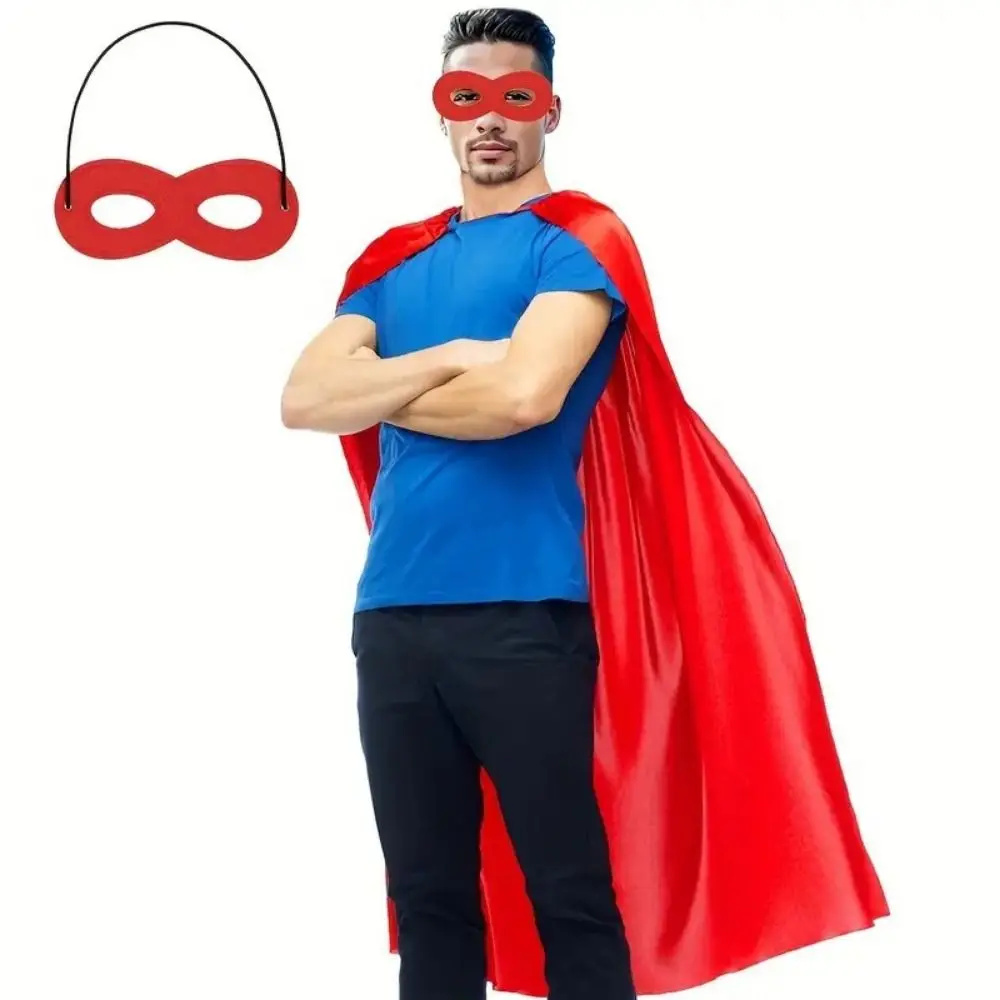 2Pcs/Set Solid Color Adult Superhero Cape with Eye Mask Cosplay Costume Long Cape Halloween Superhero Cloak Dress Up view 3