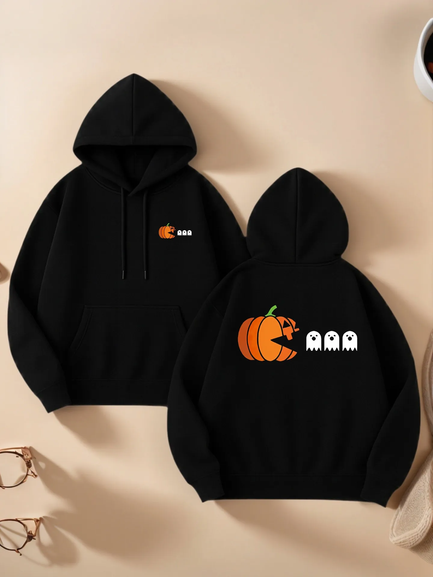 

Толстовка с рисунком тыквы и призраков, милый эстетический дизайн, смесь хлопка, повседневная повседневная одежда, для подростков