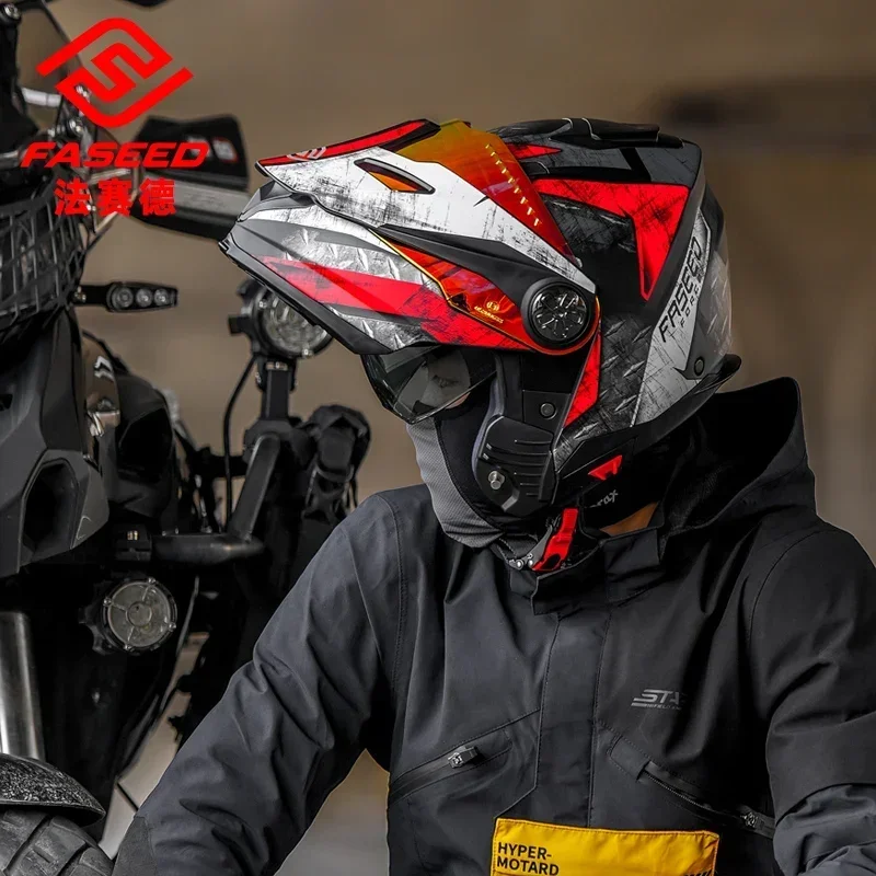 FASEED Flip Up หมวกกันน็อครถจักรยานยนต์ DOT การรับรอง ECE Full Face Double Len Off-road Cascos Para Moto Capacete ผู้ชาย Casco