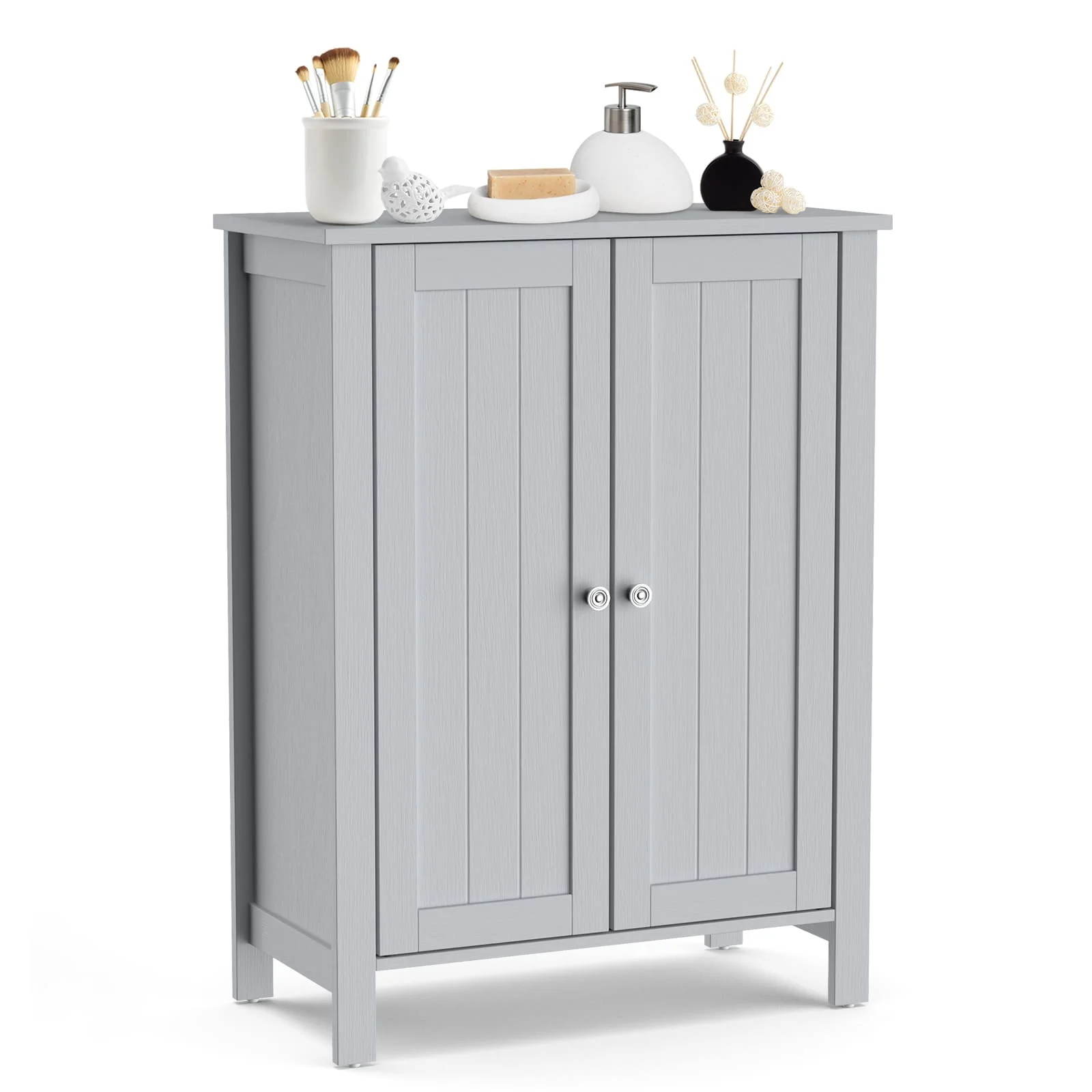 ERGOMASTER Bathroom Floor Storage Cabinet Free Standing Storage Organizer-Grey