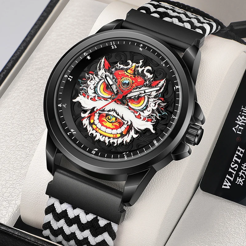 Часы для мужчин, новые трендовые мужские кварцевые часы, студенческие часы, повседневные трендовые часы в китайском стиле, крутые часы с пробуждением льва, подарочные часы reloj hombre