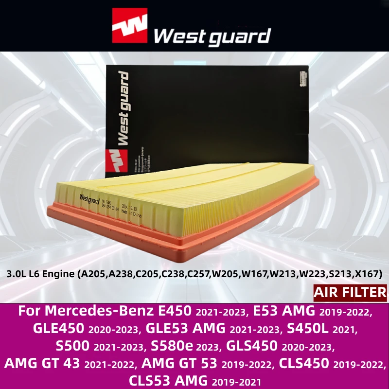 For Mercedes-Benz E450 2021-2023, GLE53 CLS53 E53 AMG 2019-2022, GLE450 2020-2023 WESTGUARD Air Filter MA7380 A6540940004 1Pc