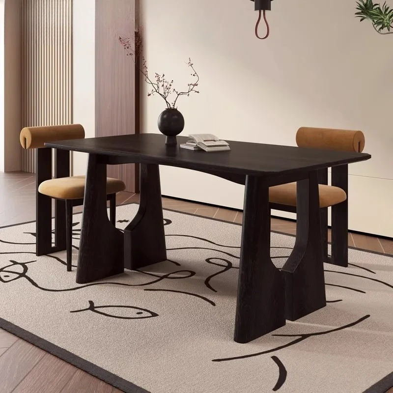 

B retro solid wood dining table and chair combination medium and ancient style small apartment