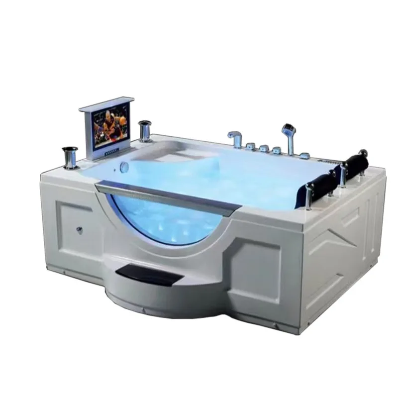 European simple luxury acrylic double bathtub, constant temperature lift TV B & B double skirt bathtub SPA bubble pool