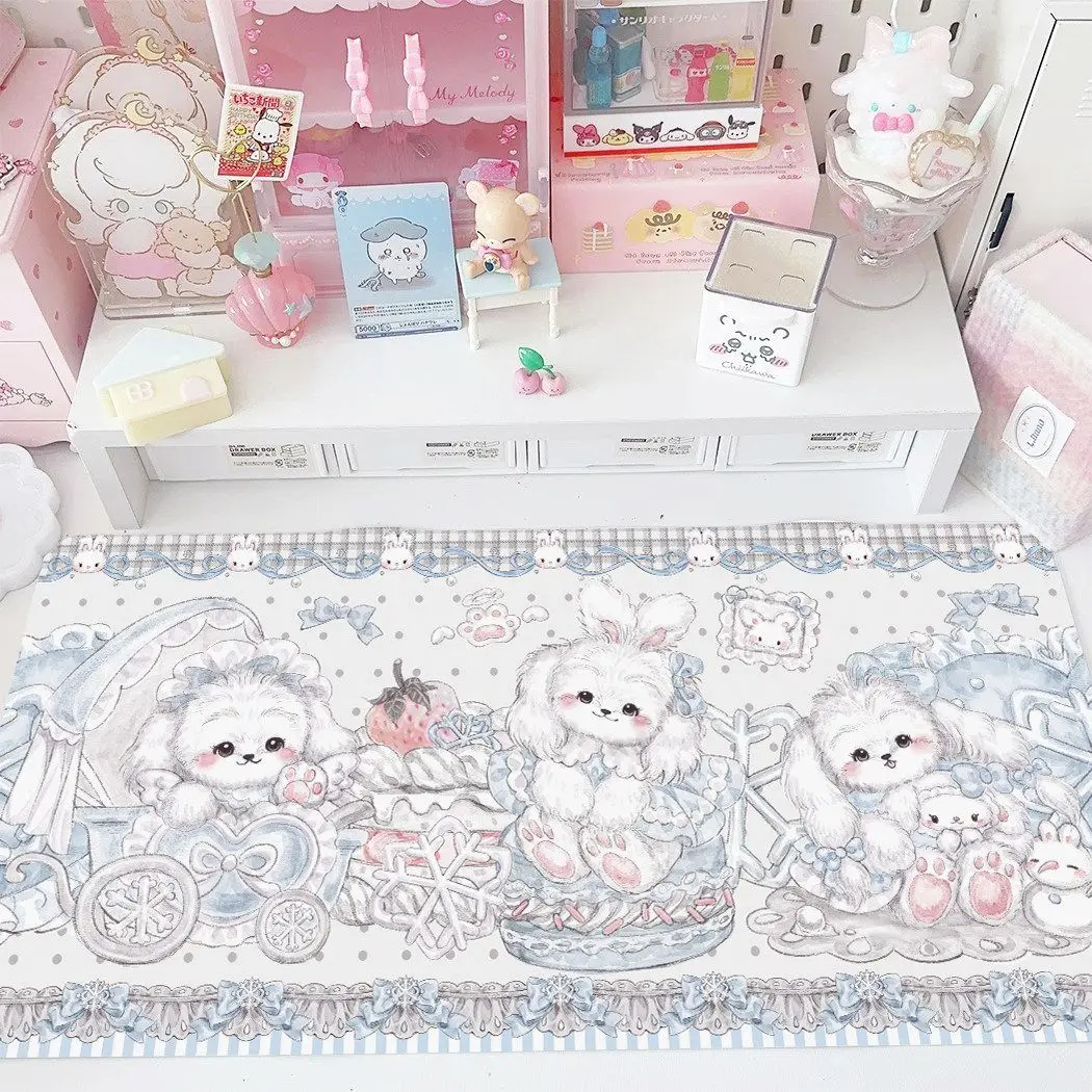 Pink Kawaii Angel Cat Office Desk Mat Computer Keyborad Leather PU Mouse Pad Cute Cartoon Design Mousepad House Decoration Gift