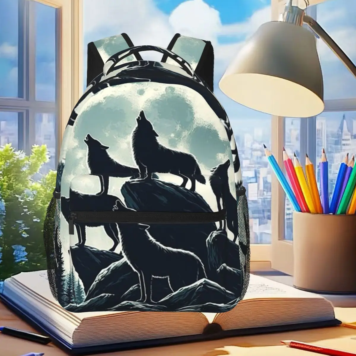 Dark Night Wolves Howling At Moon Backpack Student Boys Girls BookBag Children School Bag Laptop Shoulder Bags for Men Women