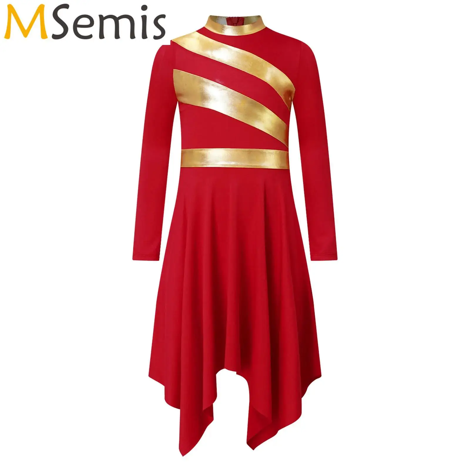 

Kids Girls Church Christian Worship Robe Costume Contemporary Dance Dress Metallic Long Sleeve Church Lyrical Dance Tunic Dress