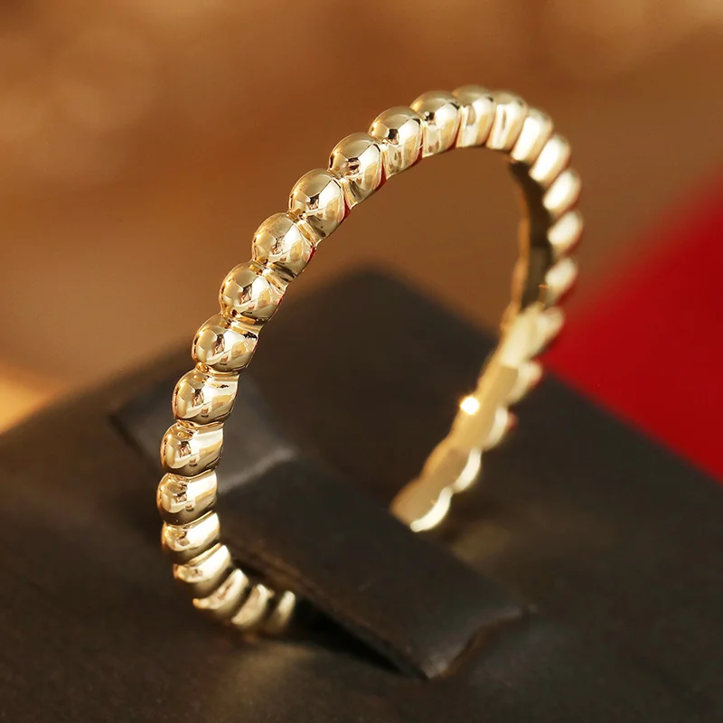 Minimalist Gold Color Bead Shape Thin Ring Women's Daily Commuting And Party Vacation Ring Exquisite Jewelry Accessory