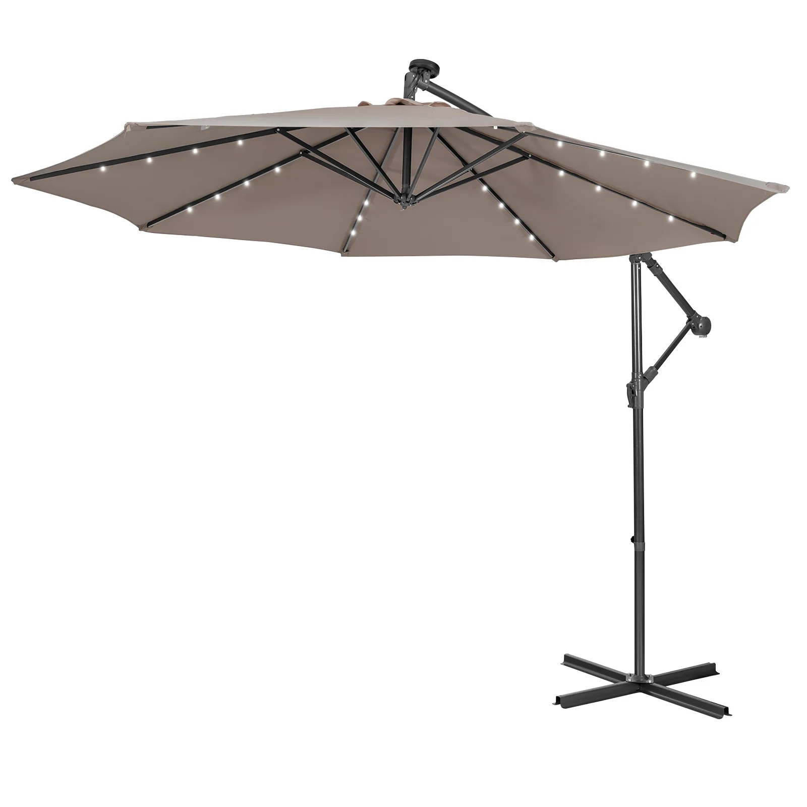 

10FT Cantilever Solar Powered 32LED Lighted Patio Offset Umbrella Outdoor Coffee