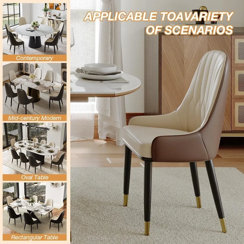 

PU Leather Dining Chair Set of 2, Modern Dining Chair Beige Wingback Chair for Living Room, Dining Room, Bar