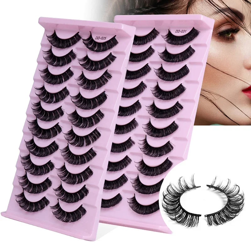 

10 Pairs Fluffy Russian False Strip Eyelashes Fake DD Curl Lashes Wispy Eyelash Extension Natural Self Adhesive Beauty Eyelashes