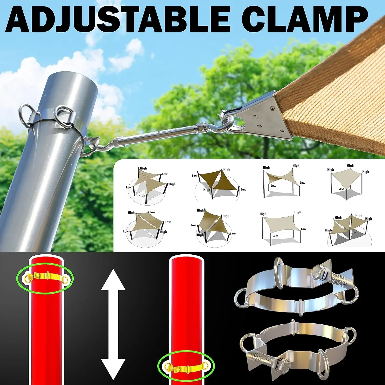 إطار قاعدة معزز، لوحة قاعدة وارتفاع - مشبك تثبيت قابل للتعديل - سهل