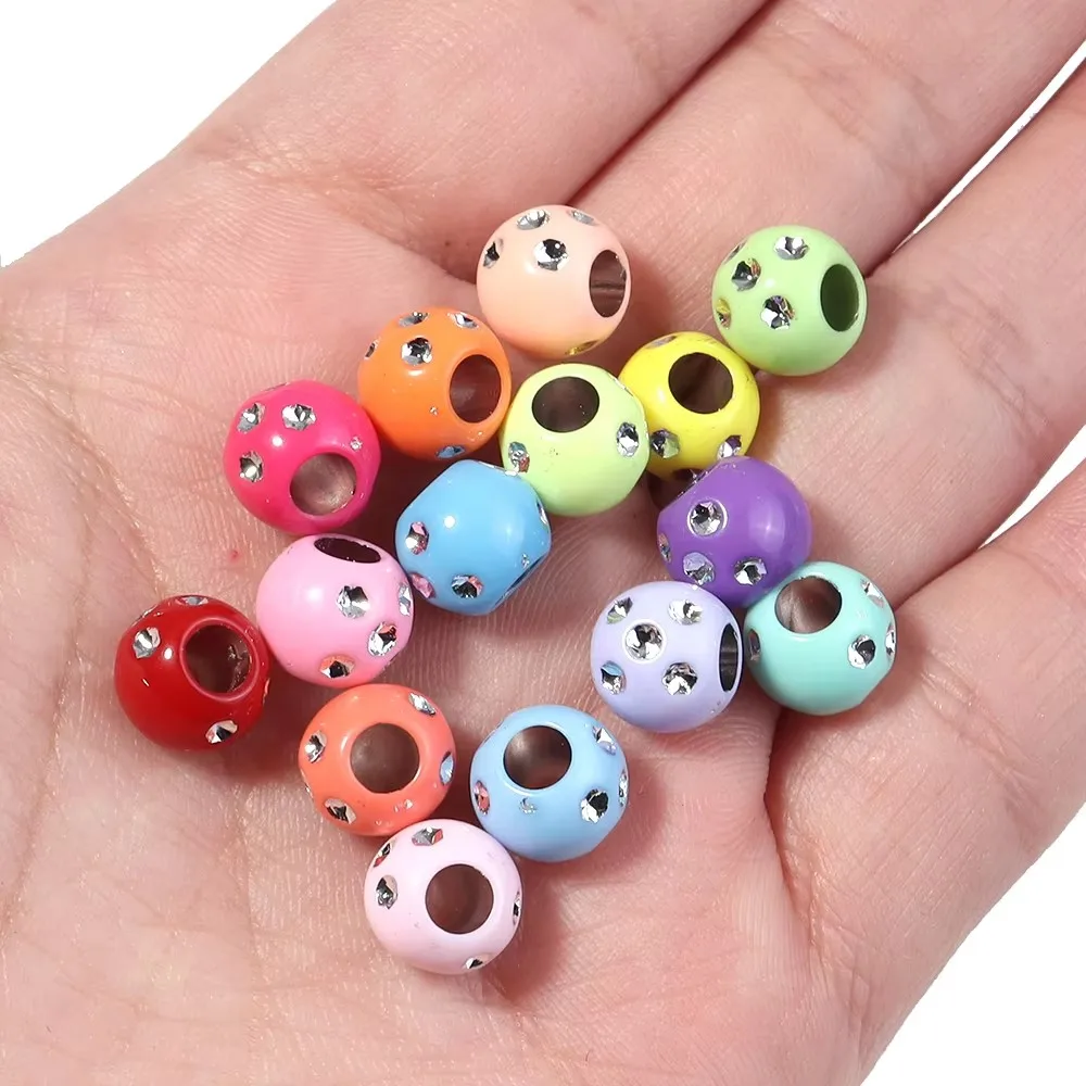 100 Stück 9 mm glänzende Acrylperlen, Kristall-Abstandshalterperlen mit großem Loch für die Schmuckherstellung, DIY-Armband, Halskette, Kopfbedeckung, Dekorationszubehör – Detail 3