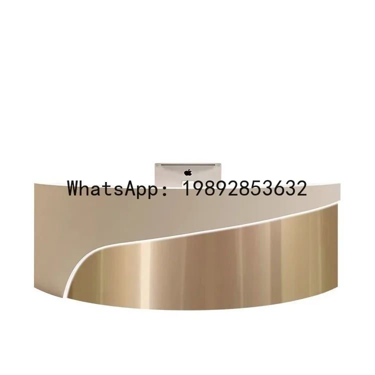 XL Curved Beauty Salon Cashier Counter Light Luxury Stainless Steel Clothing Store Bar Table Company Front Desk