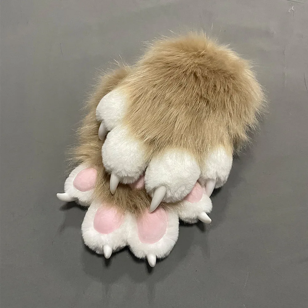 Faux Fur Plush Furry Cat Claw Gloves Fursuit Animal Fox Paws Mittens Halloween Cosplay Costume Accessories for Adult