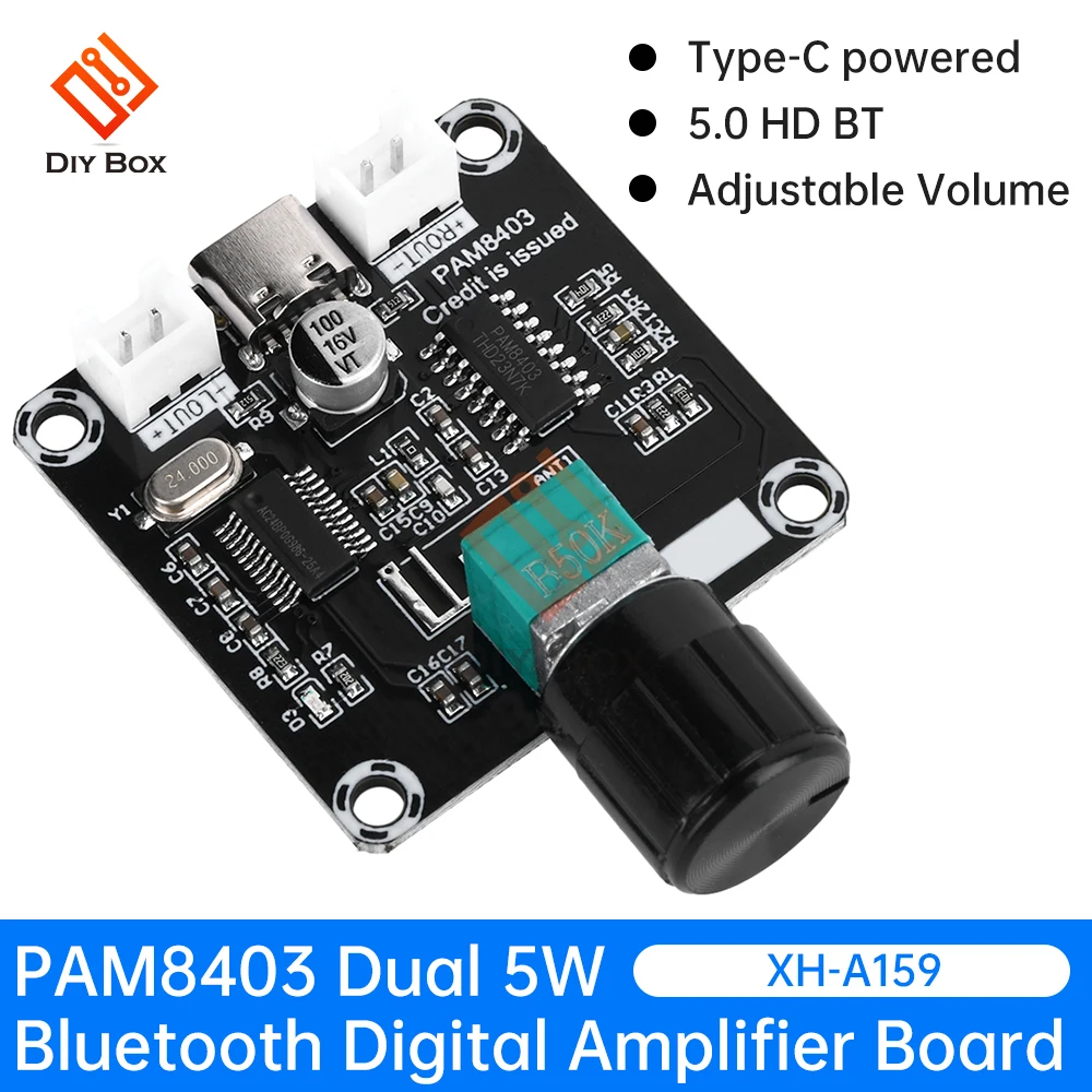 Type-C 5W+5W XH-A159 Mini PAM8403 Bluetooth-compatible Digital Amplifier Board with Adjustable Volume Amplifier Module DC5V