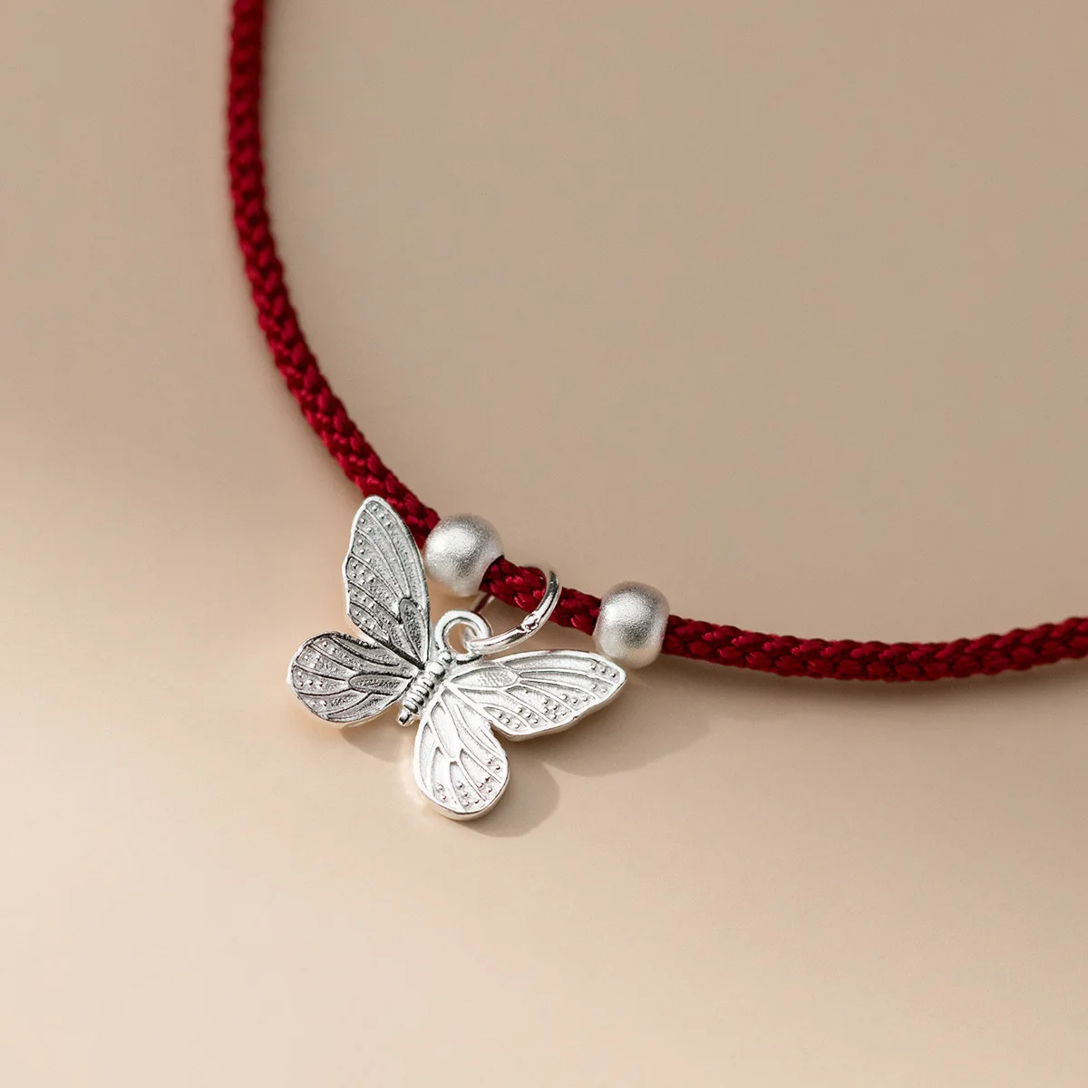 1pc 925 Sterling Silver Adjustable Red Rope Butterfly Bracelets Range Within 24cm Women Wrap Hand Bangles Female Decor Jewelry