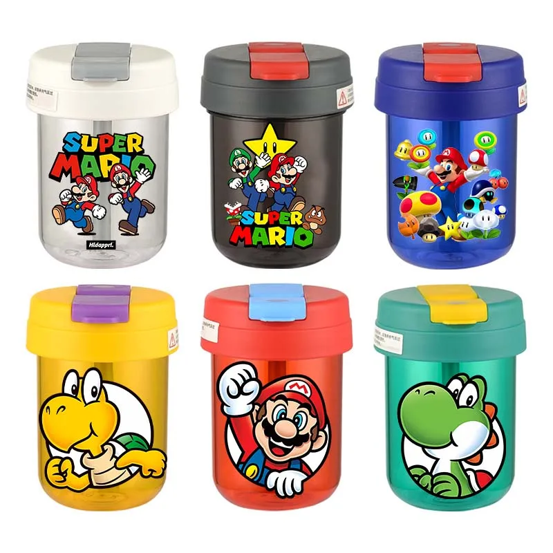 300ML Super Marioed Mini Plastic Straw Water Bottle Anti-fall&Leakproof Cute Portable Outdoor Sports Water Bottles Juice Cups