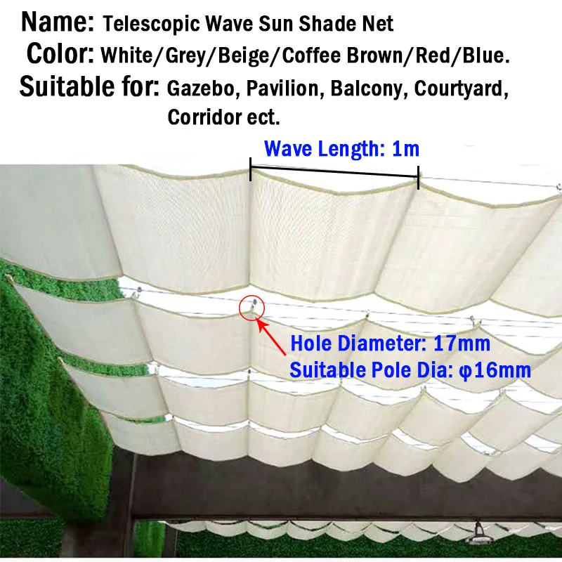 Telescopic Wave Sunshade HDPE Anti-UV Shading Net 0.9m Width Home Terrace Balcony Privacy Safety Fence Netting Canopy Shadow