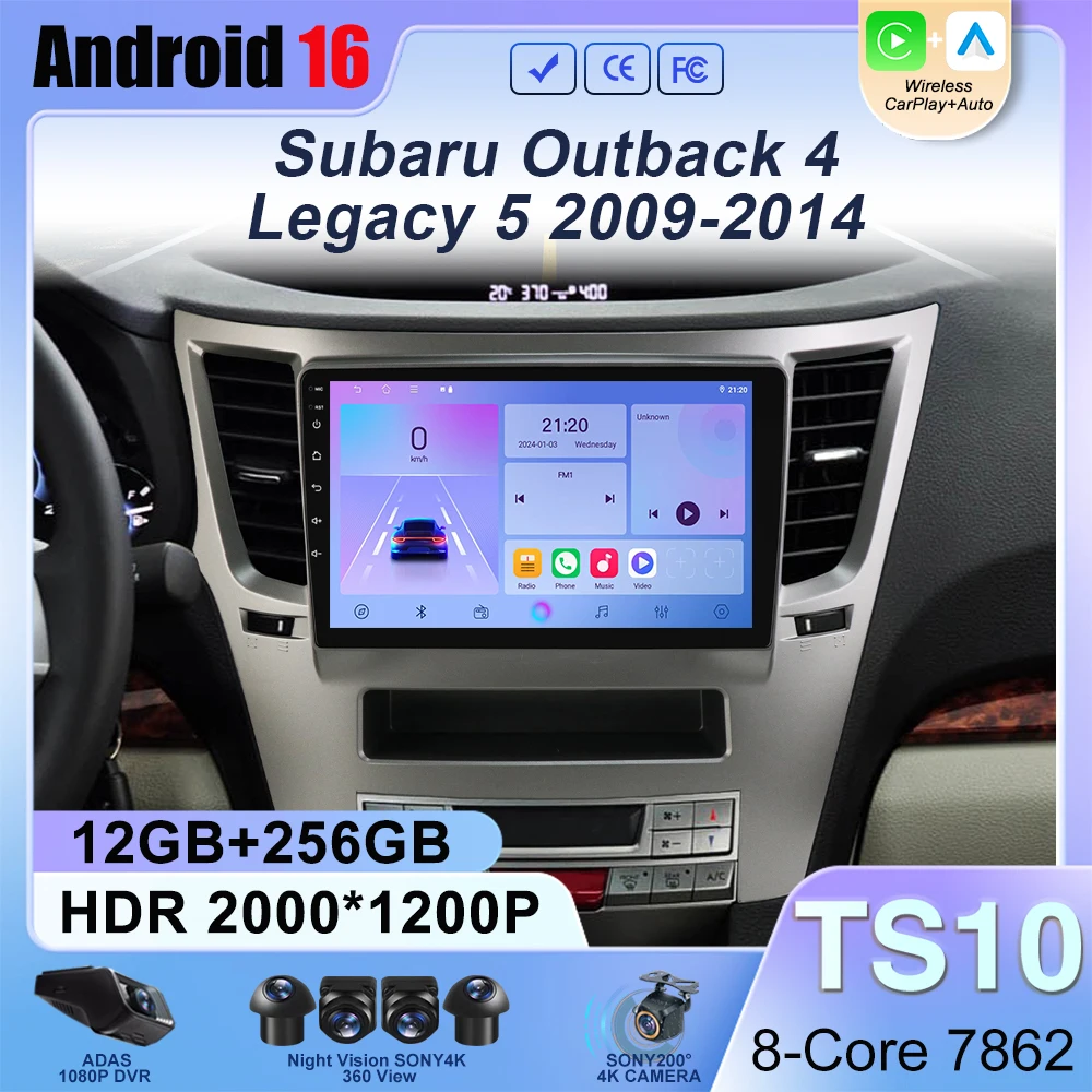 Android 16 Car Player For Subaru Outback 4 Legacy 5 2009-2014 LHD RHD DVD Carplay Auto Radio Head Unit Multimedia Navigation GPS