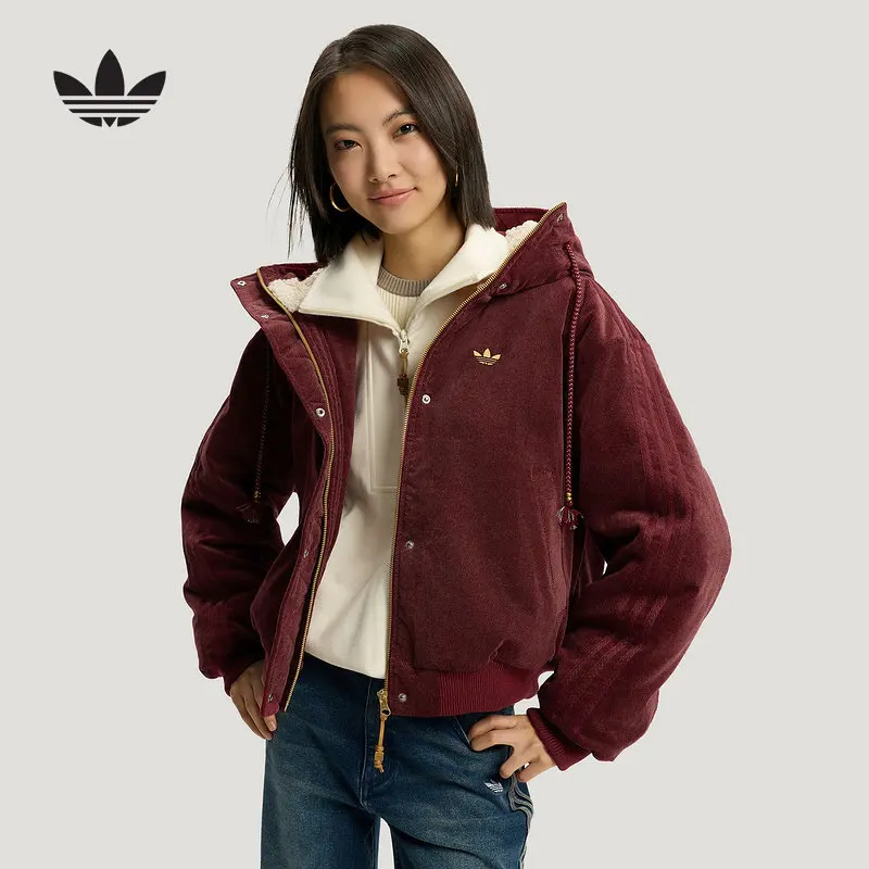 Adidas Clover Plush Collar Thermal Clothing 2026 Spring Girls Hooded Cotton Clothing KT0723