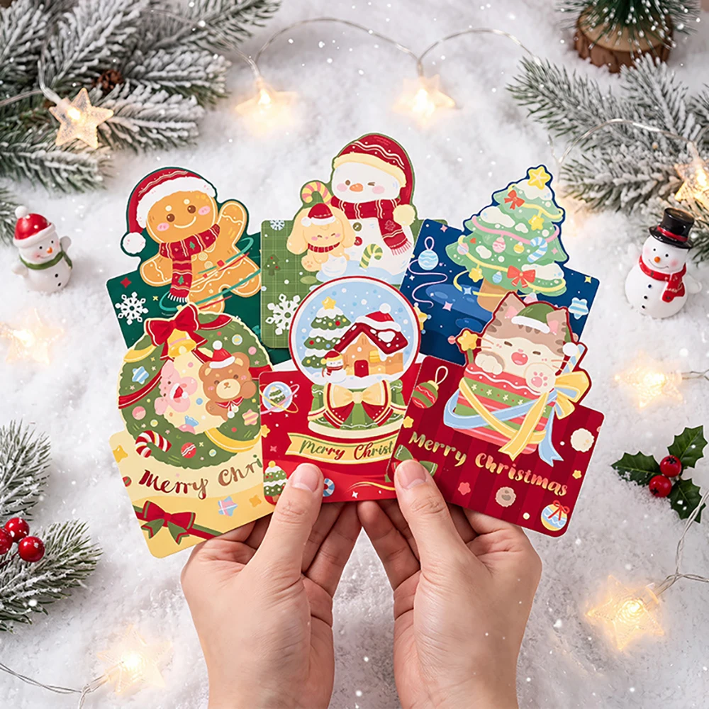 12 pcs Christmas 3D greeting card, shaped folding cartoon gift, message box, decorative card