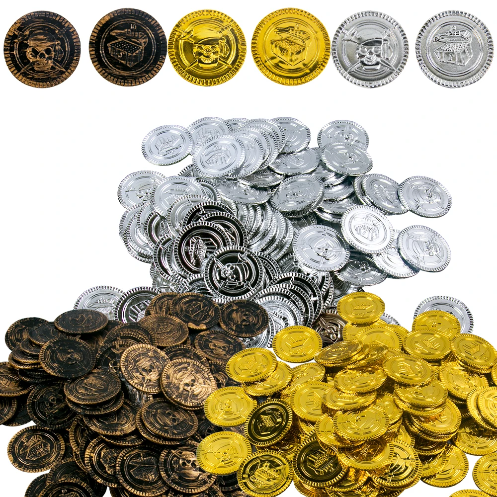 20/40pcs Pirate Coins Halloween plastic fake Game Coin Halloween Decoration Kid Treasure Toy Prop Pirate Birthday Party Supplies