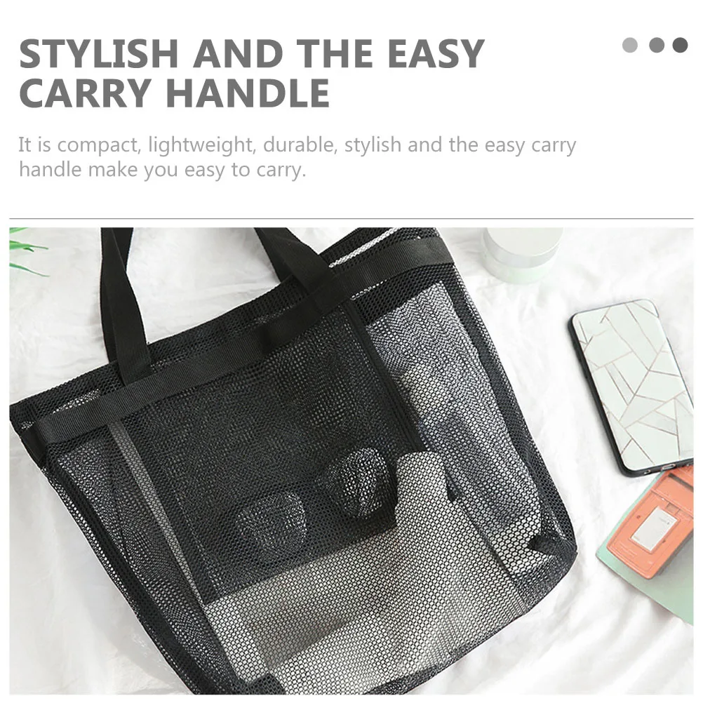 

Portable Black Mesh Shower Bag Durable Large Opening Toiletry Organizer for Travel Gym Beach Bathroom Supplies