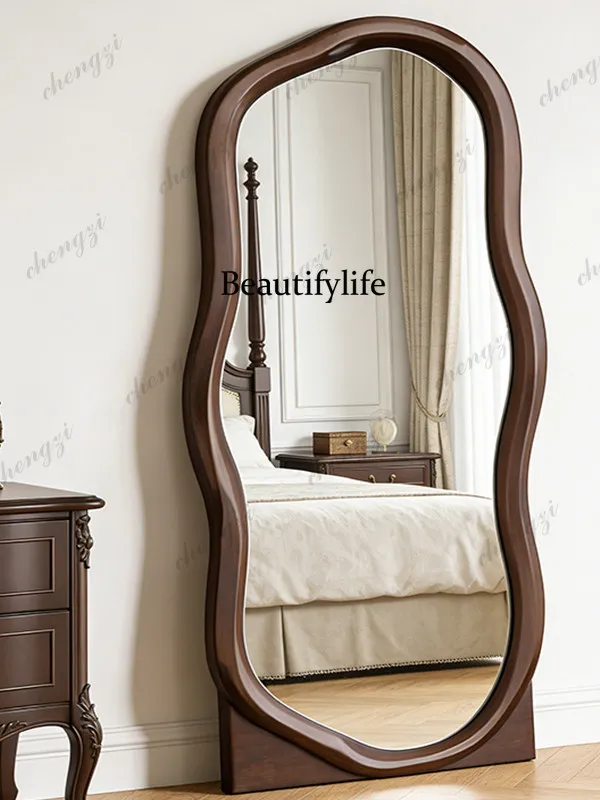 French medieval floor-to-ceiling mirror irregular bedroom wall-mounted full-length mirror premium retro fitting mirror