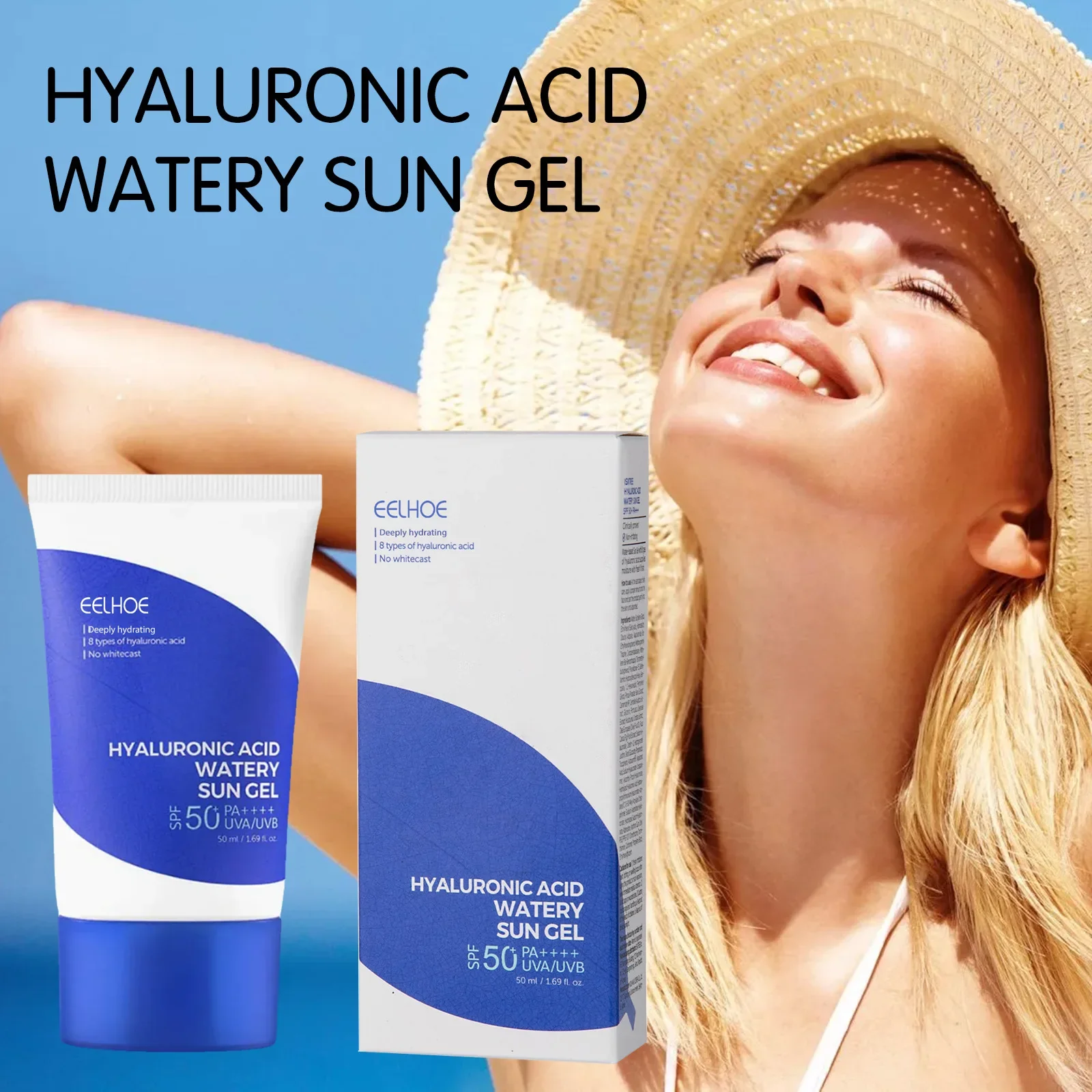 Hyaluronic Acid Watery Sun Gel Summer Outdoor Moisturizing Refreshing Non Greasy UV Resistant Gel Sunscreen Protection Cosmetics