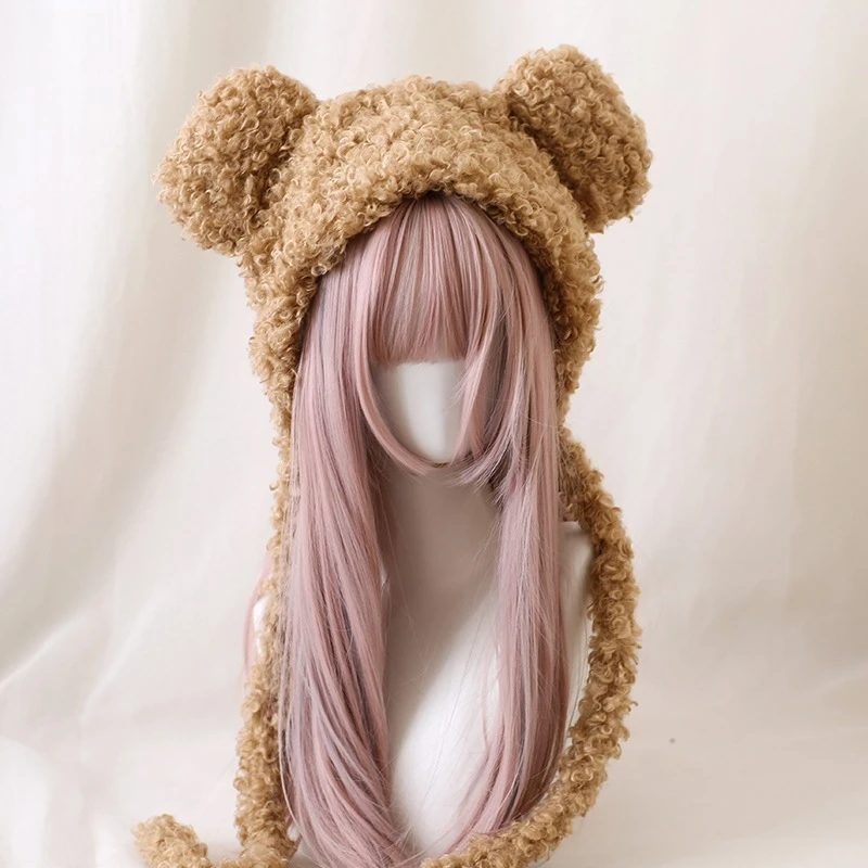 

Милая кружевная шляпа Lei Feng в стиле Лолиты с плюшевыми ушками медведя, универсальная плюшевая шапка с носком