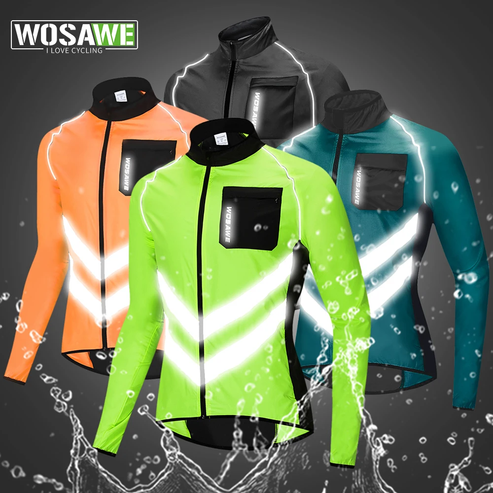 WOSAWE Reflective Cycling Windbreaker Men MTB Bike Jacket Moto Coat Windproof Camping Fishing Cycling Clothes Multi-use Jersey