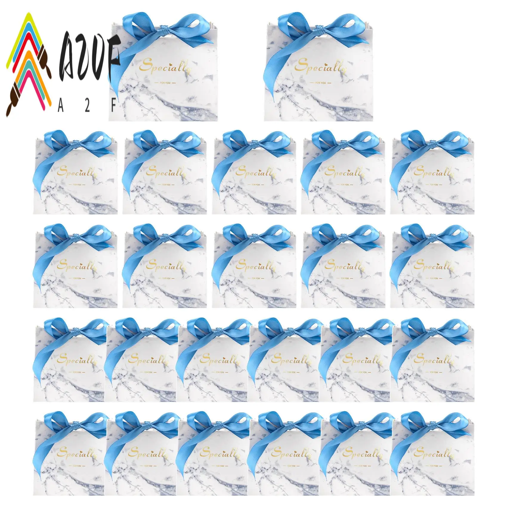 

A20F-24Pack Small Thank You Gift Bag Party Favor Bags Treat Boxes With Gold Bow Ribbon, Black Paper Gift Bags