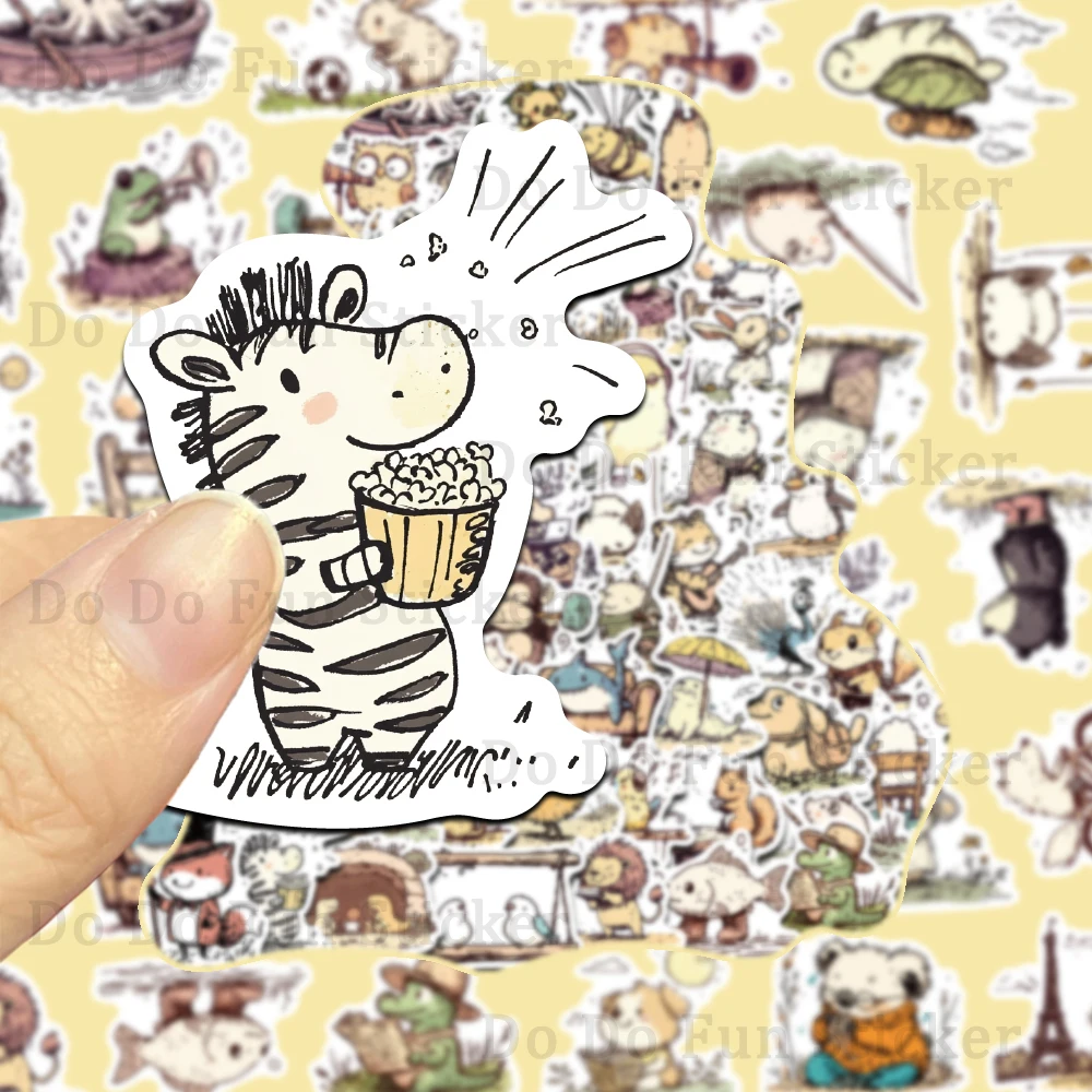 50 قطعة نمط الحنين لطيف مرسومة باليد الحيوانات متعة اليومية ملصق مقاوم للماء بولي كلوريد الفينيل كوب ذاتي الصنع محمول الغيتار الأمتعة سجل القصاصات لتقوم بها بنفسك هدية #2