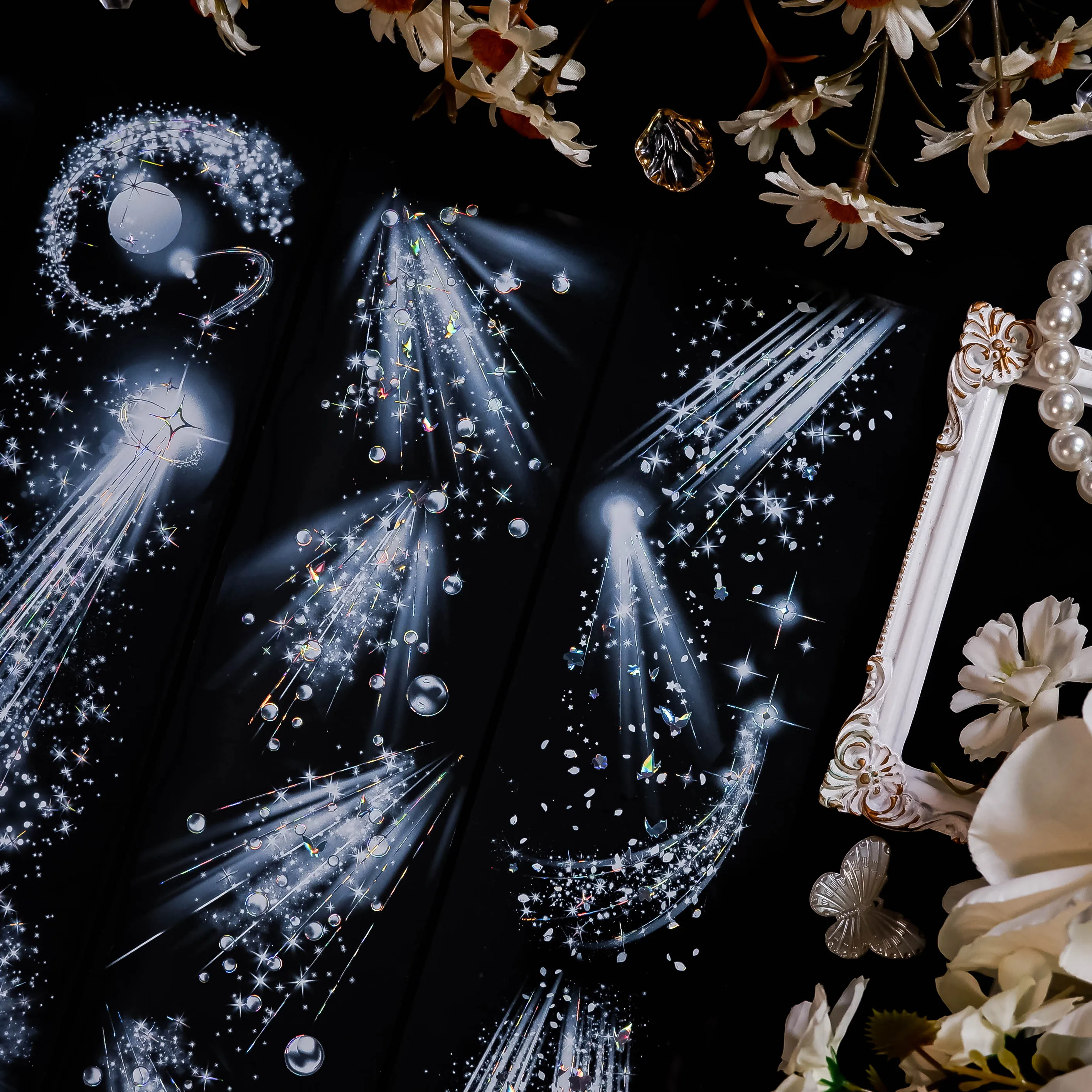 

Daxiangjun dust shadow moved, land-made 5m PET tape laser silver butterfly antique card journal