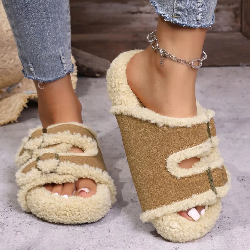 205 جديد أنيق ومريح الرجعية المرأة نِعال من الفراء داخلي ملابس خارجية الخريف الشتاء المضادة للانزلاق نعال من القطن