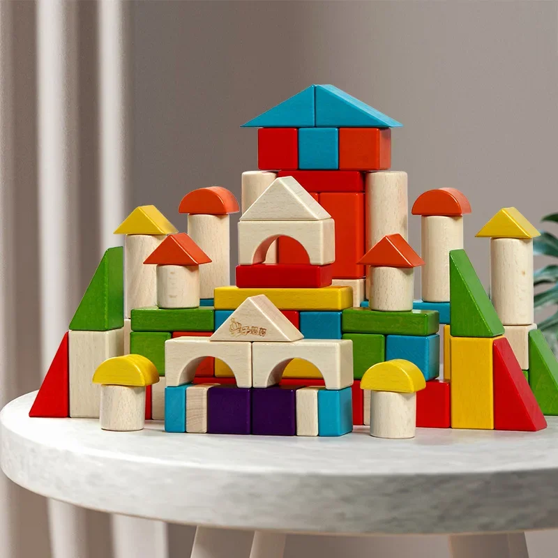 

Children's early education puzzle building blocks box - colorful building blocks kindergarten Beech toy creativity