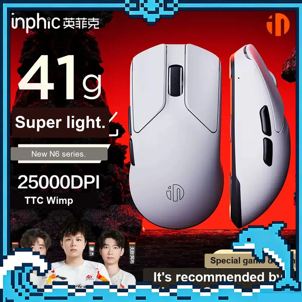 Inphic IN6 Series Mouse Wireless Dual Mode Symmetrical Design for Small To Medium Hands Lightweight Gaming Mouse PC Accessories