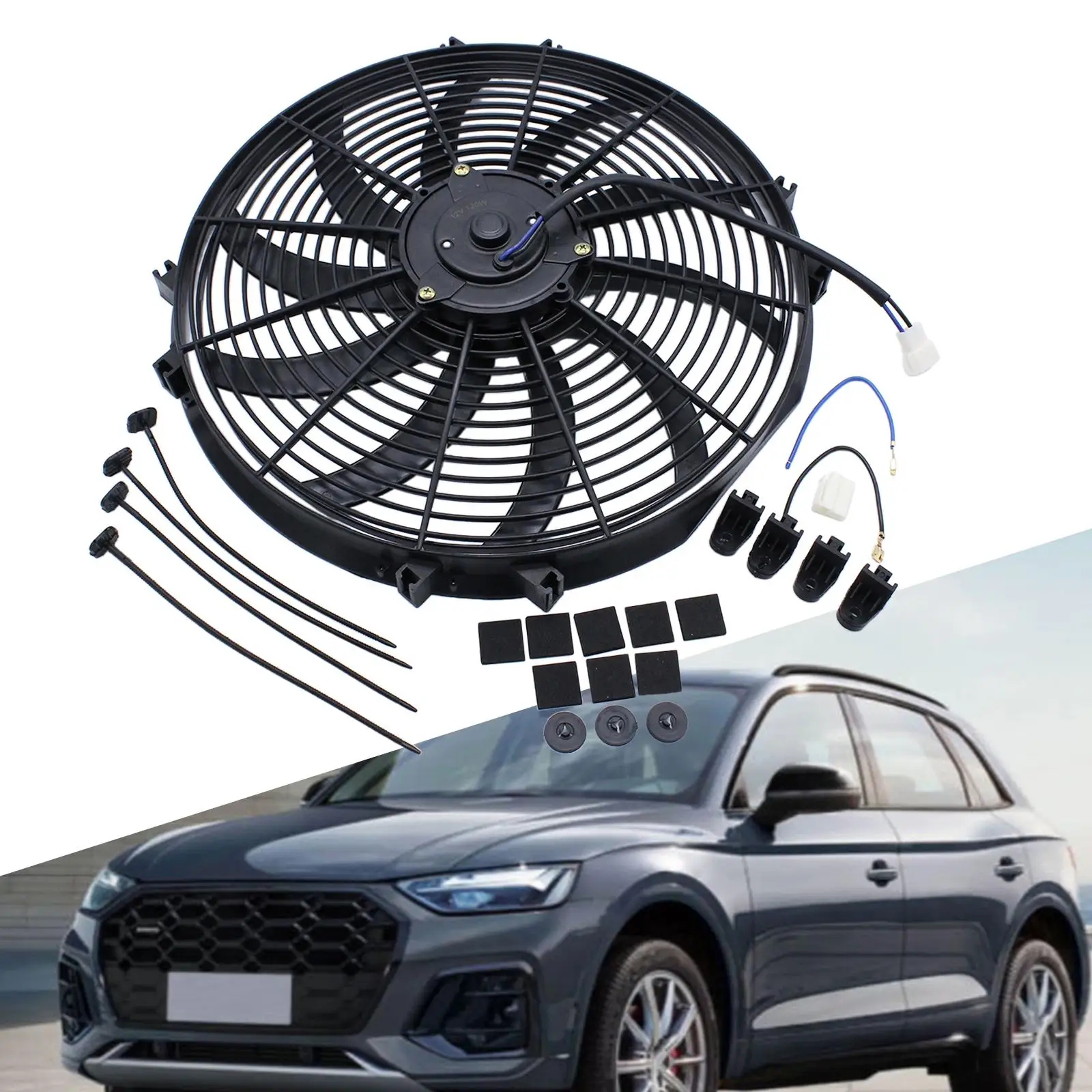 Generic Electric Radiator Cooling Fan High Performance Easy Installation Replace 12V 120W Mount Kit Push or Pull Type Universal