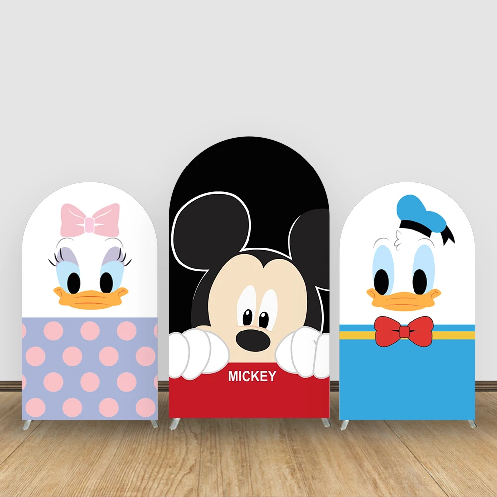 Disney Mickey Minnie Donald and Duck Theme Arch Backdrop Cover Kids Birthday Party Decor for Arch Backdrop Stands-spandex Fabric