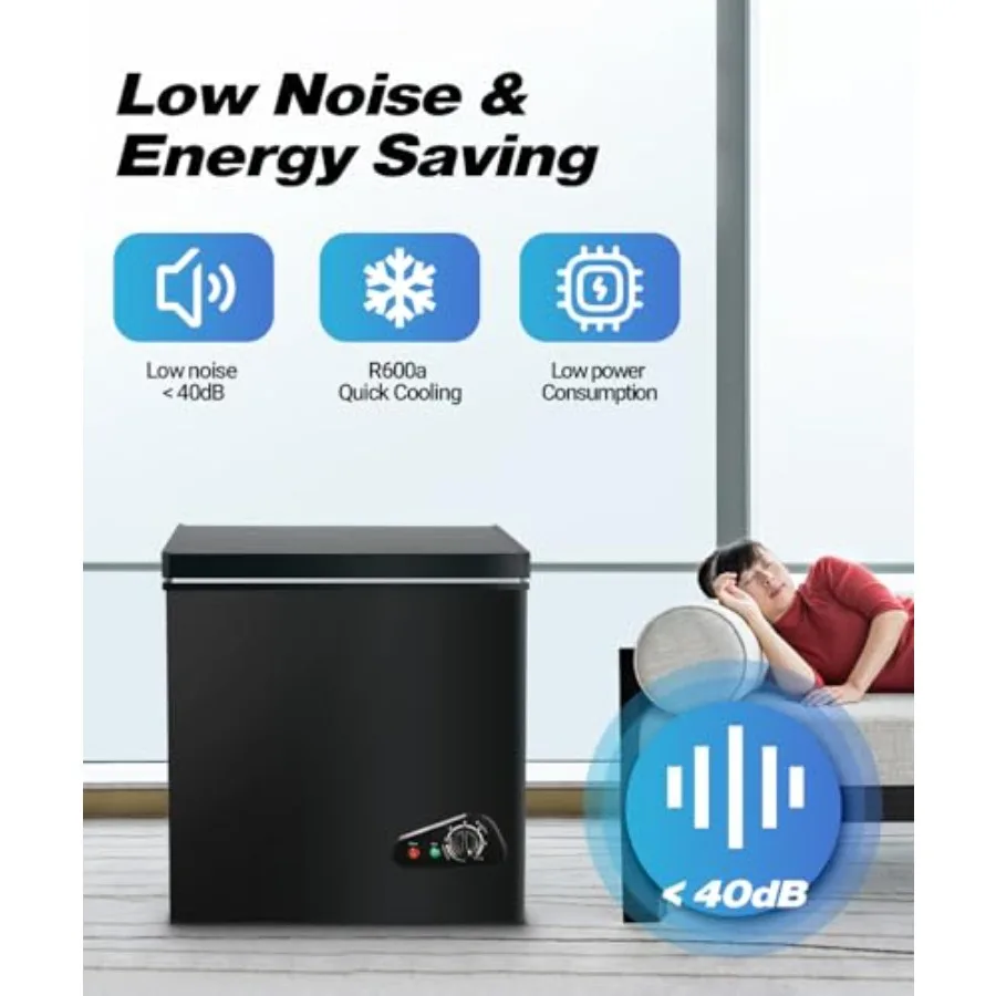 Small Deep Freezer 5.0 Cu.Ft Mini Chest Freezer with 2 Removable Baskets 6 Level Adjustable Thermostat Down to 18F Front Defros