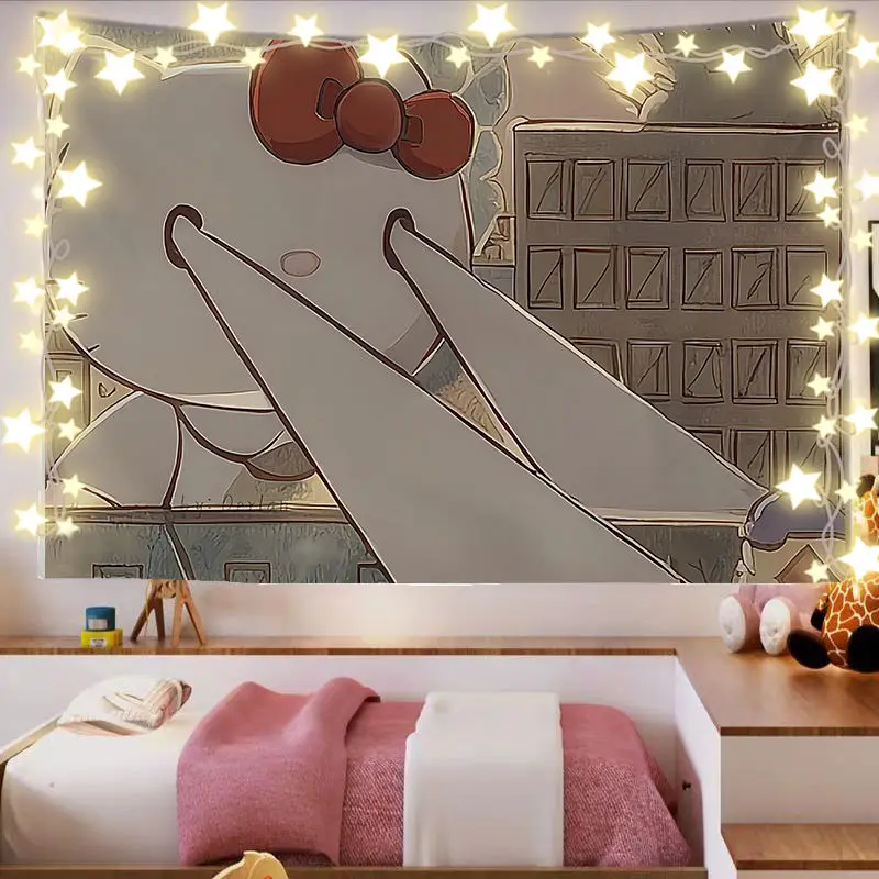 1pc  Hello Kitty Cartoon Background Fabric Series Rental House Dormitory Bedroom Decoration Wall Tapestry Bedhead Decoration