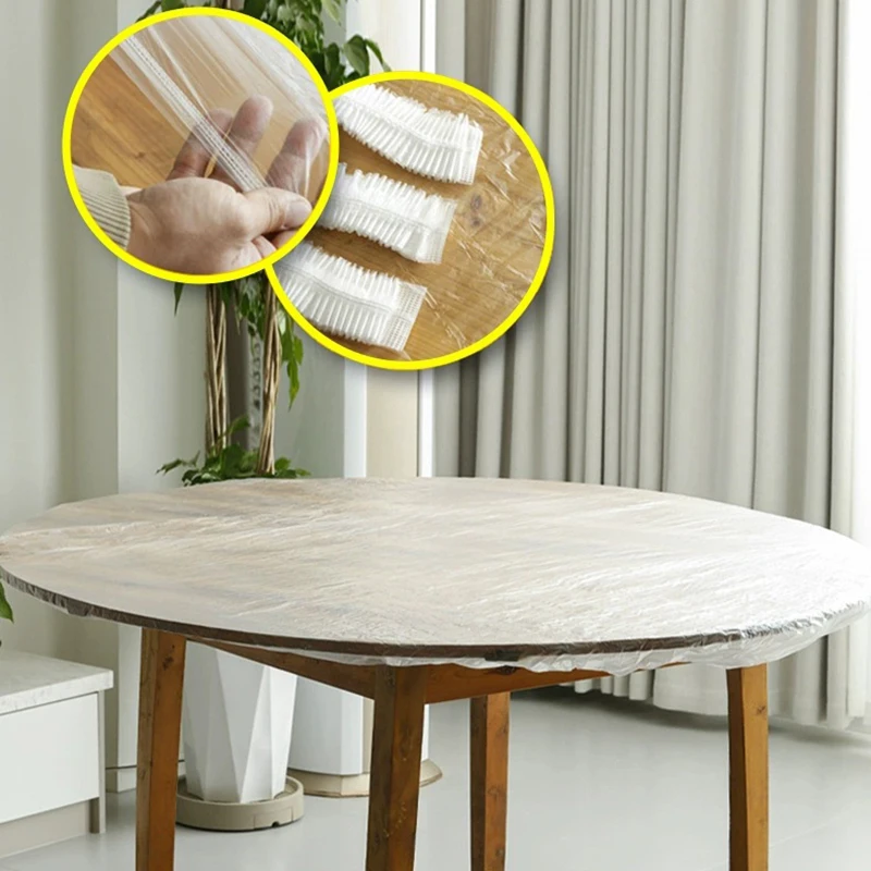 

10 шт. одноразовая круглая скатерть с защитой от масла, водонепроницаемая эластичная крышка для стола с краями для свадебной вечеринки, защита для кухонного обеденного стола