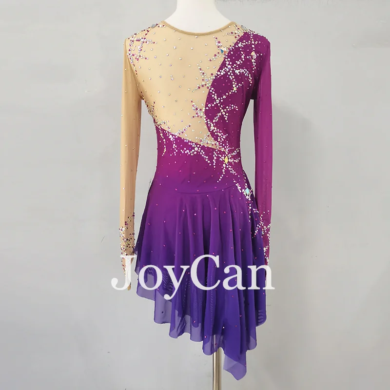 JoyCan Ice Figure  Skating  Dress Girls Purple Spandex Stretchy Competition Dance Wear Customized