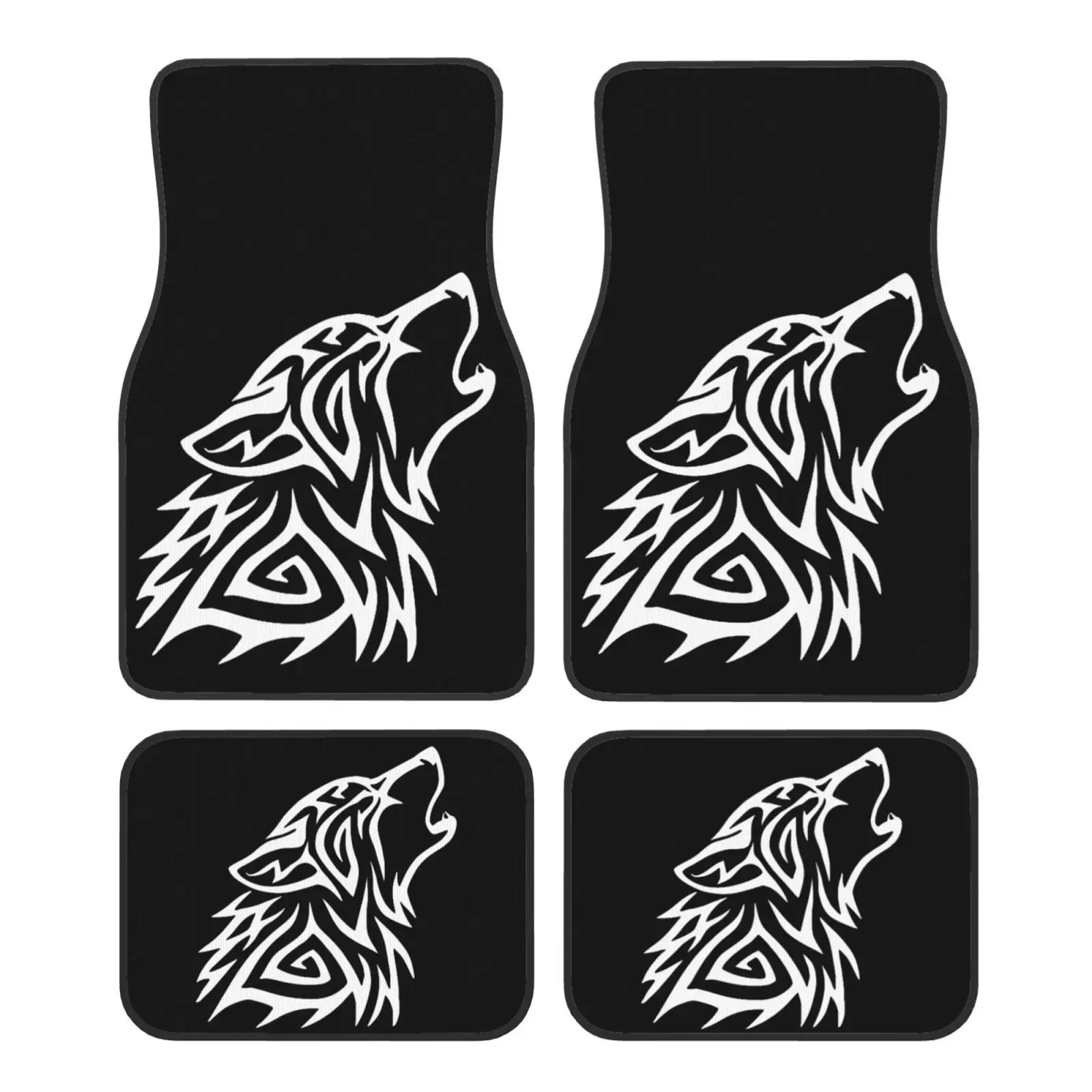 

Автомобильный коврик для ног с принтом головы волка, комплект из 4 предметов, универсальный, подходит для всех автомобильных ковриков для ног, хрустальный бархат