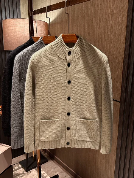 

Nordic Minimalist Men's Knitted Thickened Pure Color Stand Collar Sweater Coat Spring New Style Versatile Comfortable Soft Po...