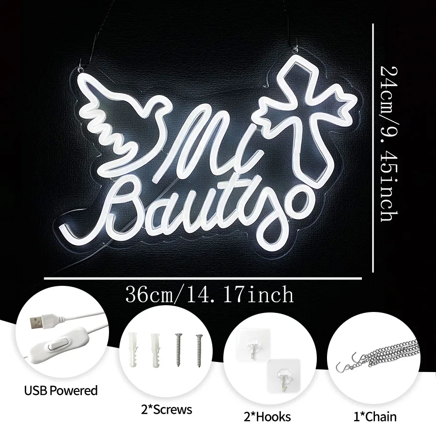 Mi Bautizo Neon Sign For Wall Decor,Led Neon Light For Birthday Party Decoration, Baptism, Bedroom, Garden, Birthday, Christmas