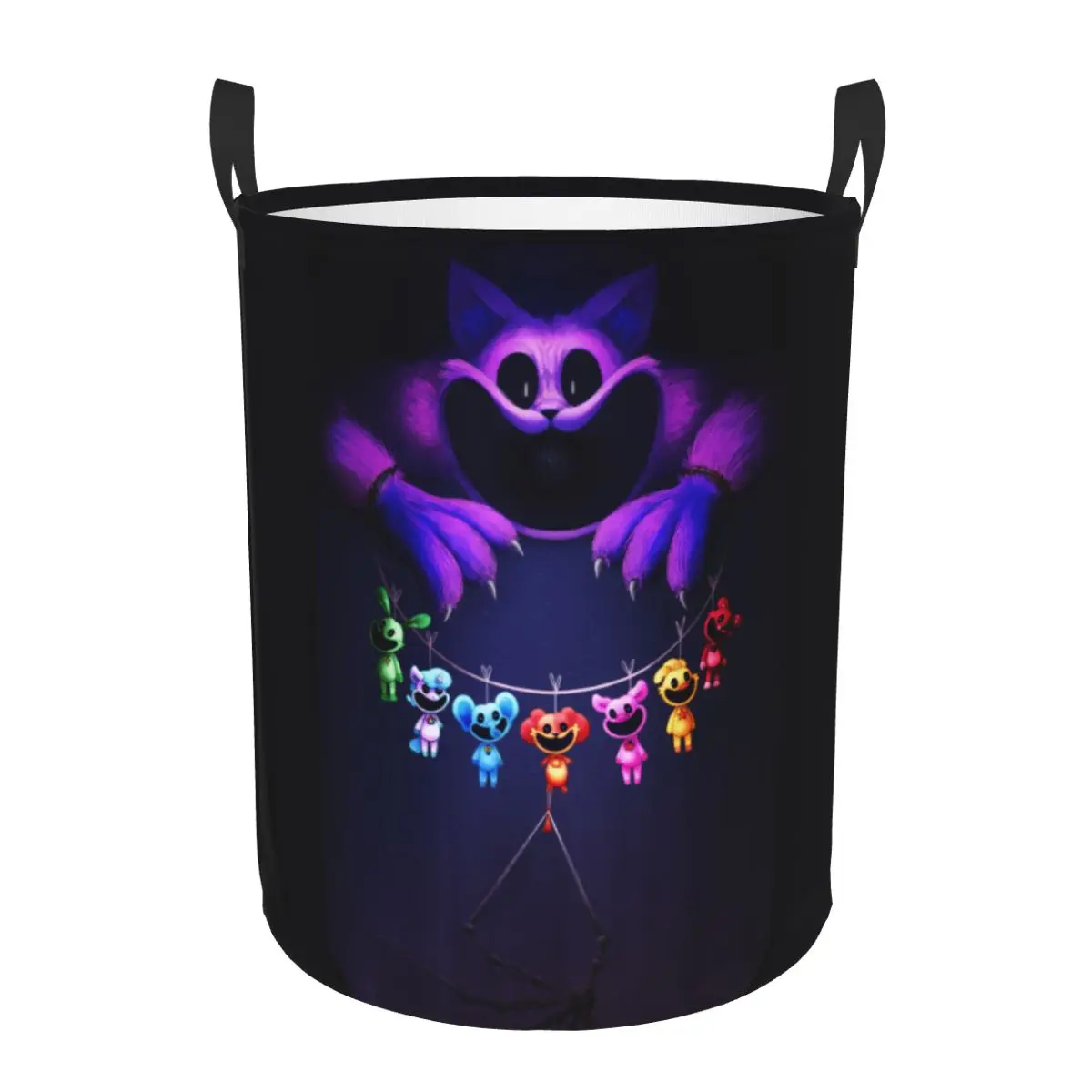 Custom Colorful Smiling Big Mouth Critters Group Laundry Basket Foldable Scarry Game Toy Clothes Hamper Storage Bin Nursery