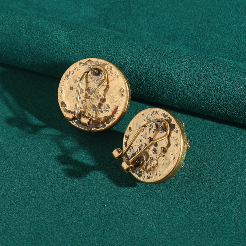 خمر الأبيض اليشم الوردي أقراط مسمار حجر الراين الجولة الفاخرة العلامة التجارية مجوهرات المصممين الذهب اللون امرأة اكسسوارات الحفلات 2025