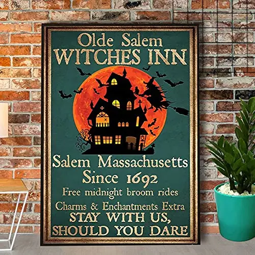 Aperiy Retro Pewter Logo Witch Old Witch Halloween Logo Decoration Wall Bedroom Best Gift for Friends 12x16 inch